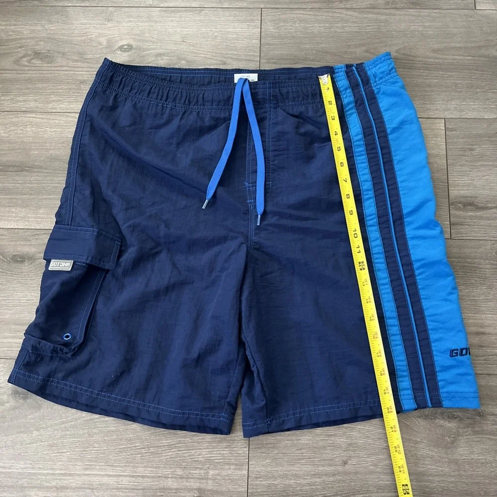 VTG Gotcha Mens M Drawstring Swim Trunks Blue